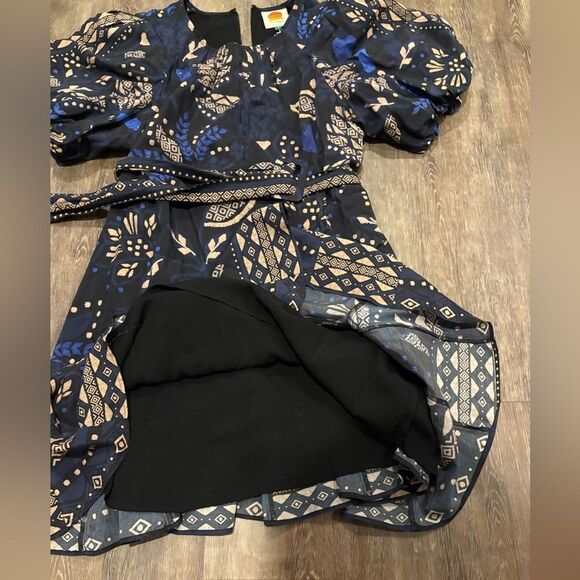 Farm Rio Macaw Forest Cotton Blend Puff Sleeve Round Neck Belted Mini Dress - Picture 7 of 11